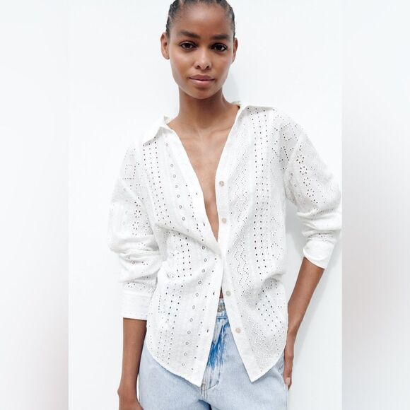 ZARA OPENWORK EMBROIDERY SHIRT - Picture 1 of 3
